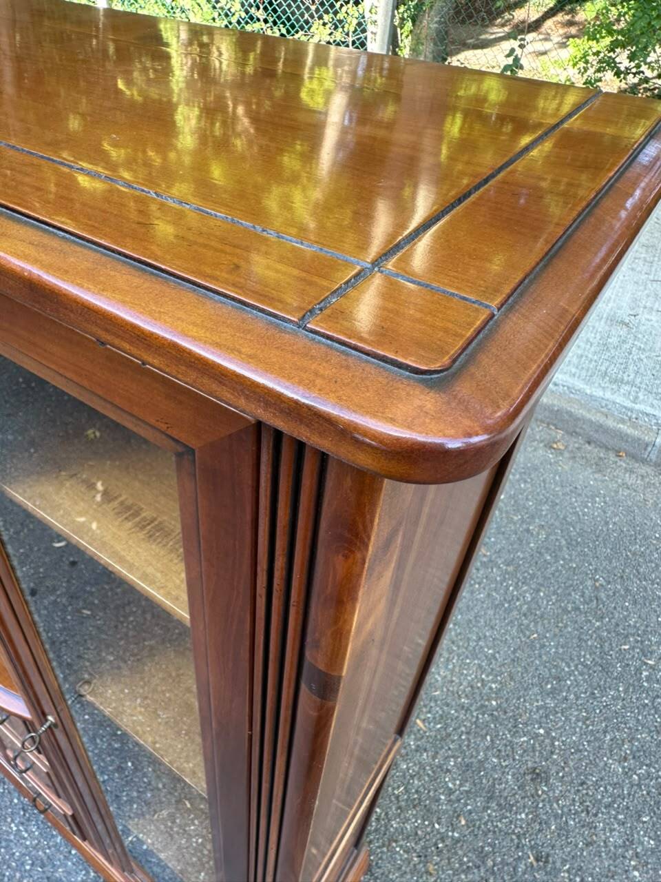 Display cabinet in solid cherry wood Louis Philippe style, 1980s - 108x35x140cm