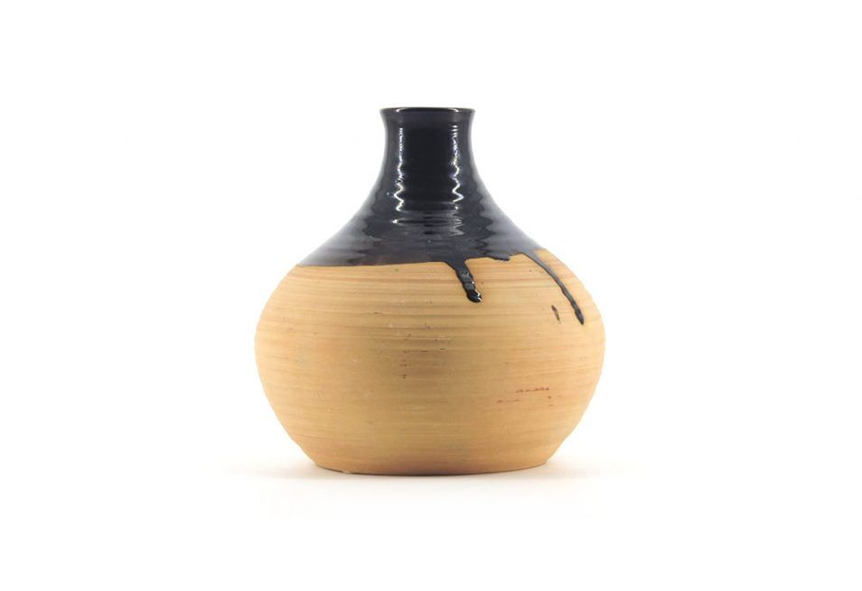 Salmon pink vase with brown top, Lund Danmark