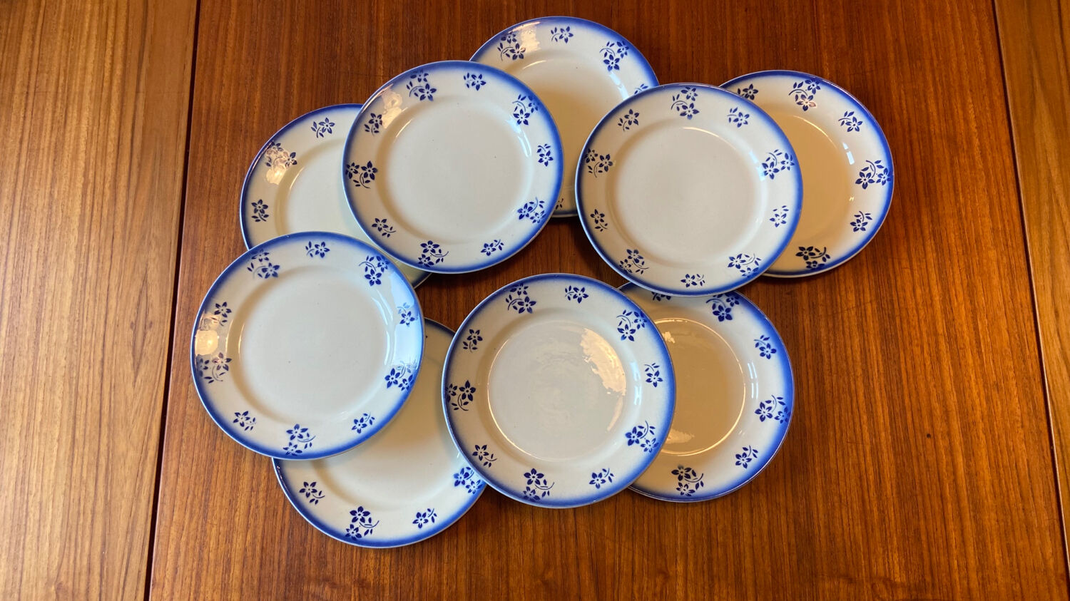 Lot of 9 dessert/starter plates Badonviller model Denise blue 1900-1905