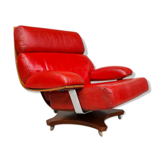 G-Plan Housemaster red leather swivel lounge armchair