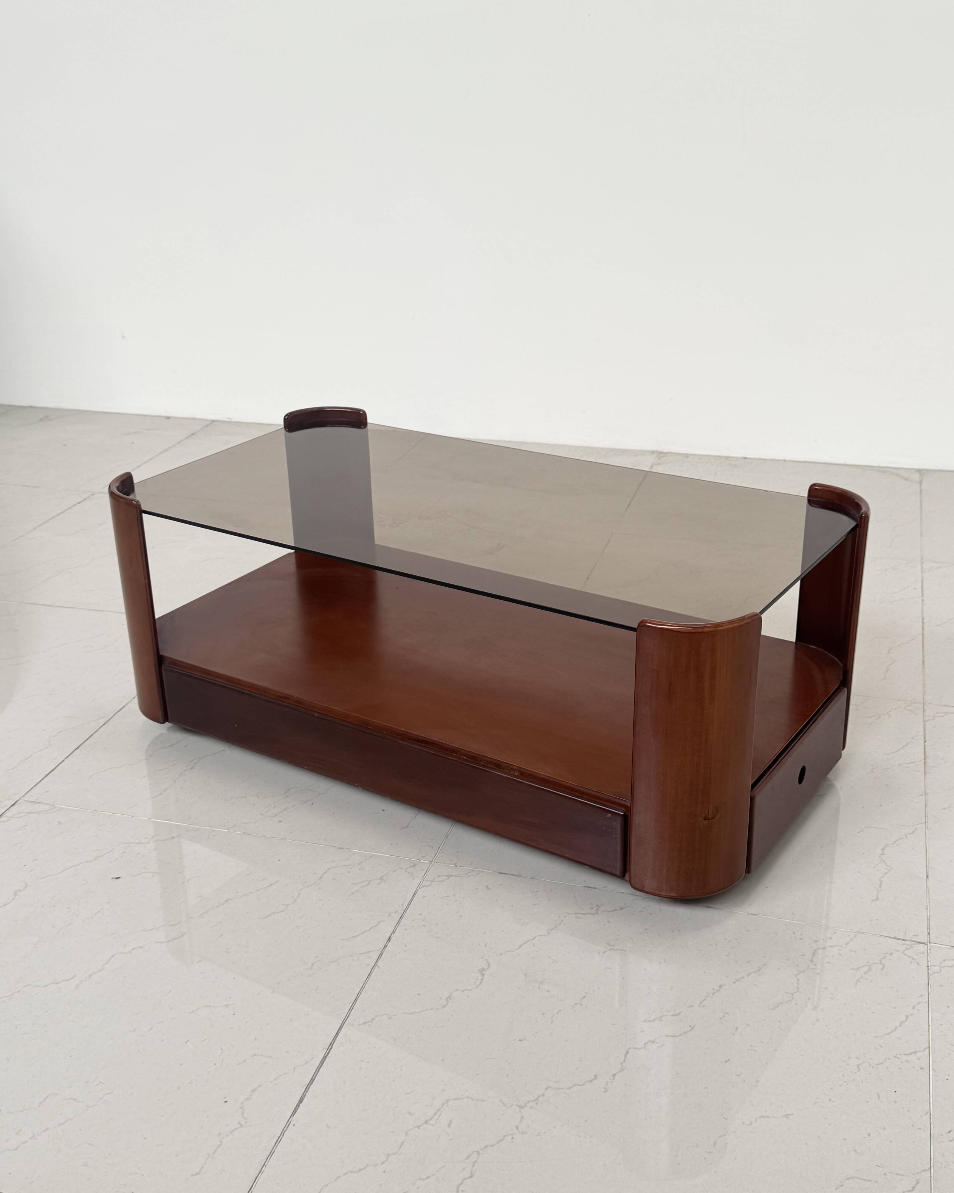 Italian wooden coffee table with drawers from the 80s