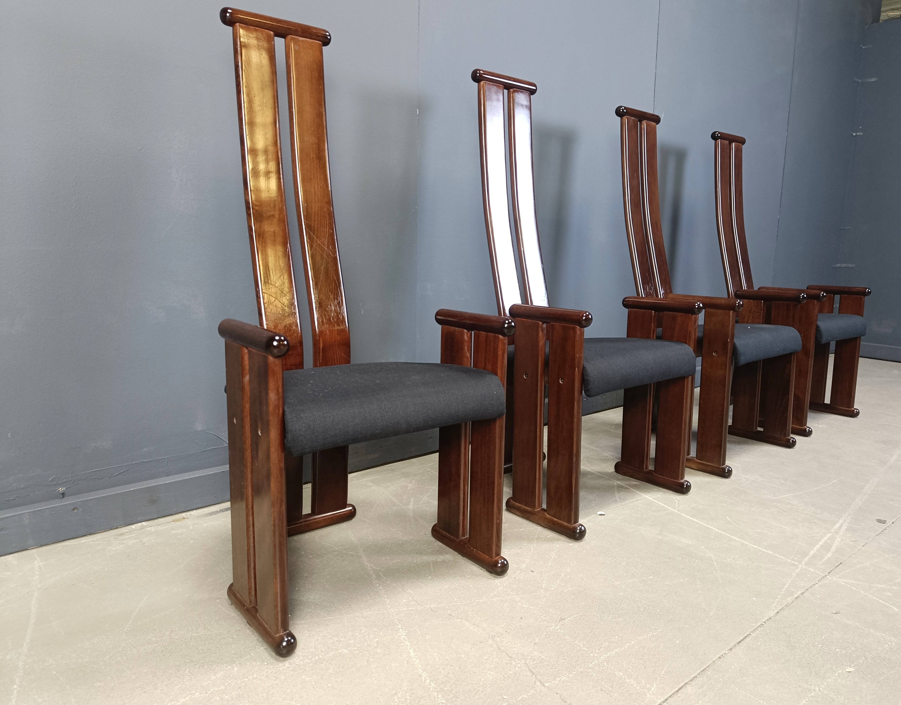 Post modern high back dining chairs, set of 4, 1970s