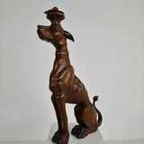 Hand-carved wooden greyhound statue - 20th century