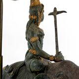 Sculptural lamp in bronze with double patina representing Indra on Airavata