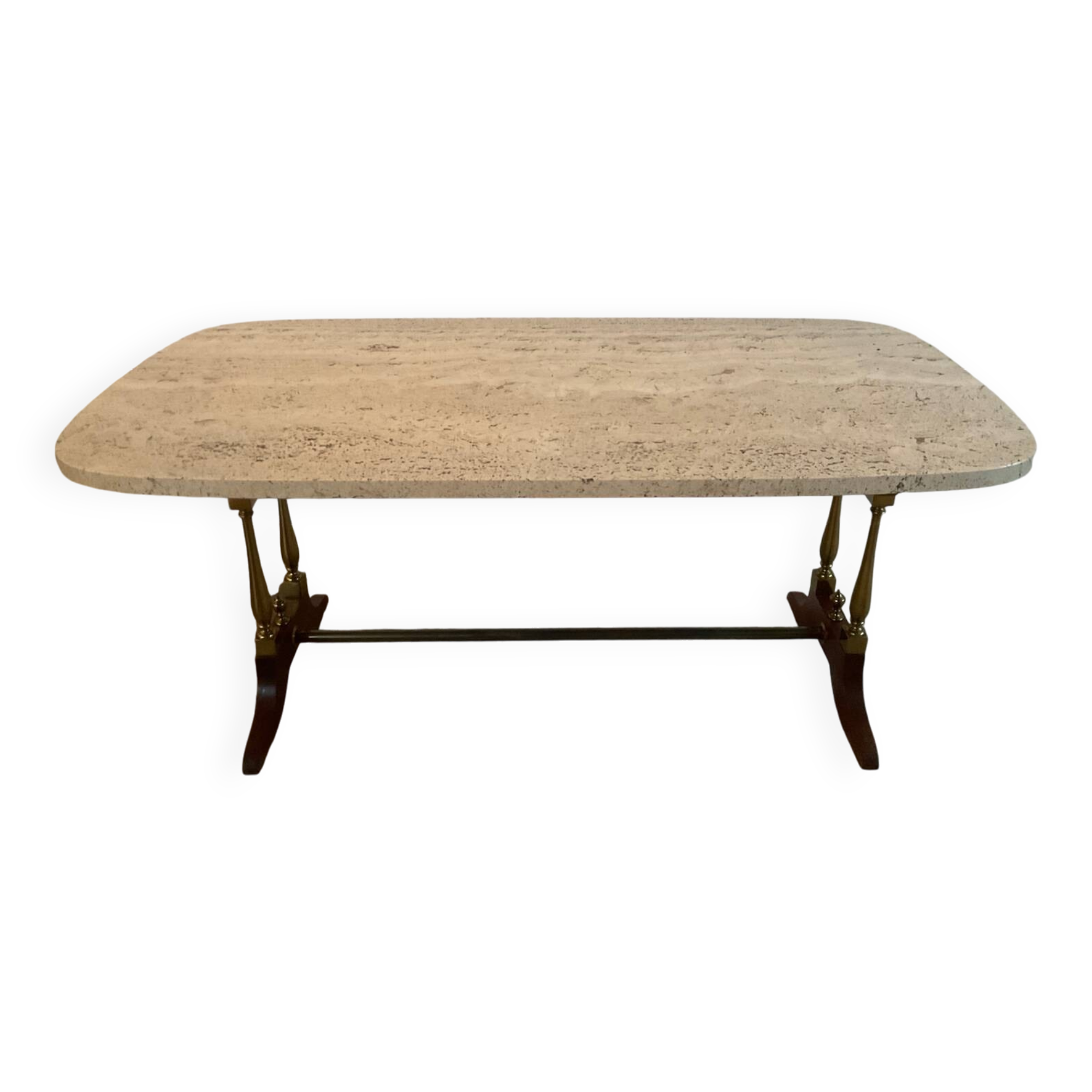 Travertine and wood coffee table from the 60s-70s