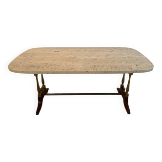Travertine and wood coffee table from the 60s-70s