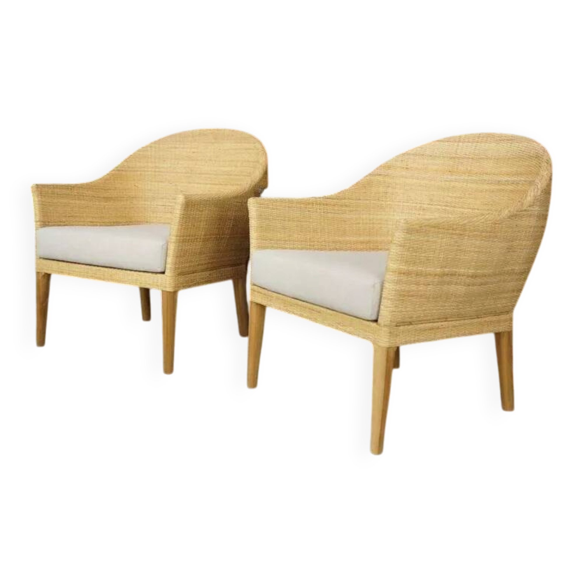 Paire de fauteuils en teck et rotin