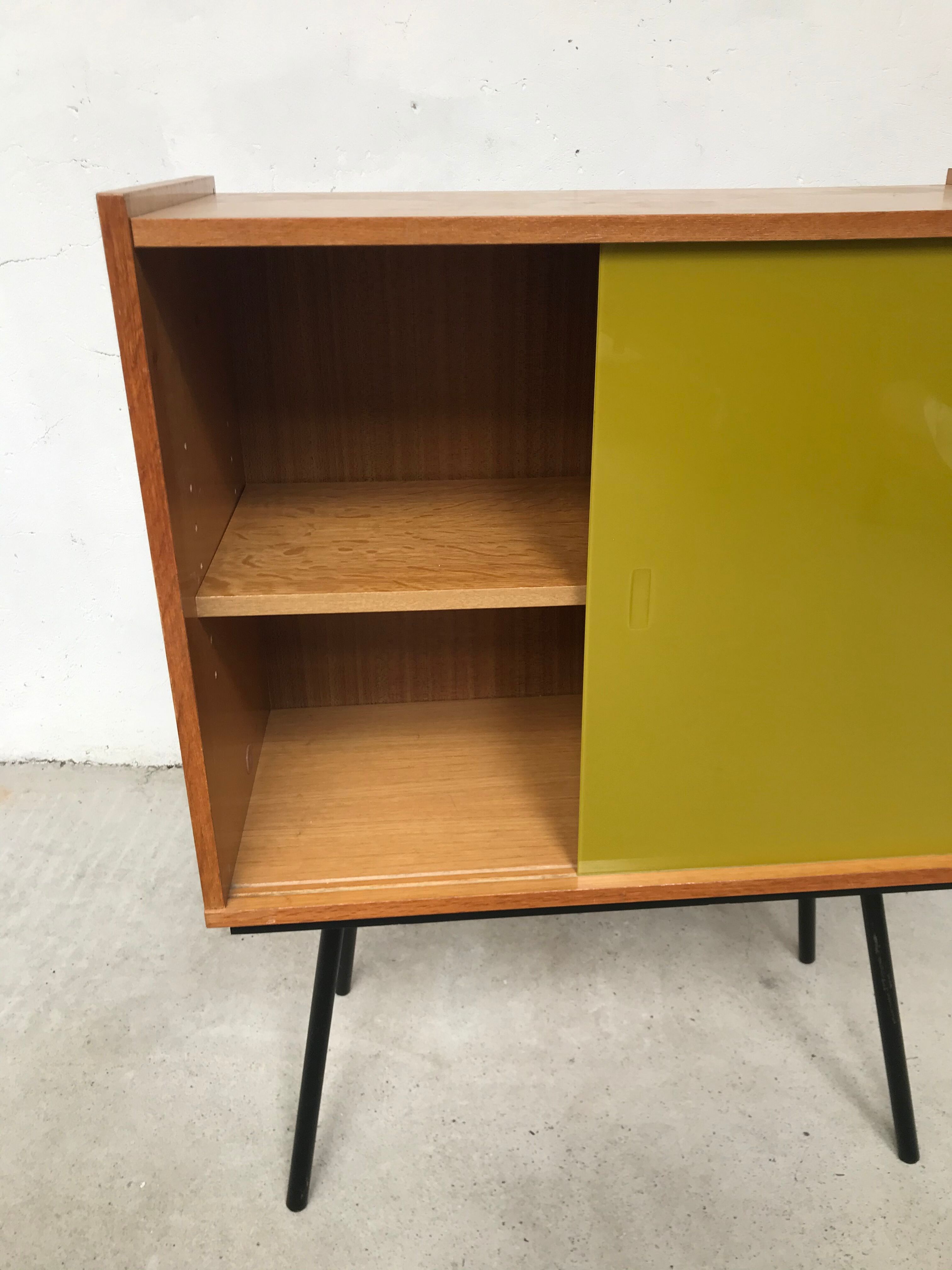 Showcase small storage cabinet vintage blond wood 60s