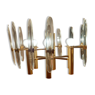 Lustre from Sciolari brass dore and glass, 6 lights 70