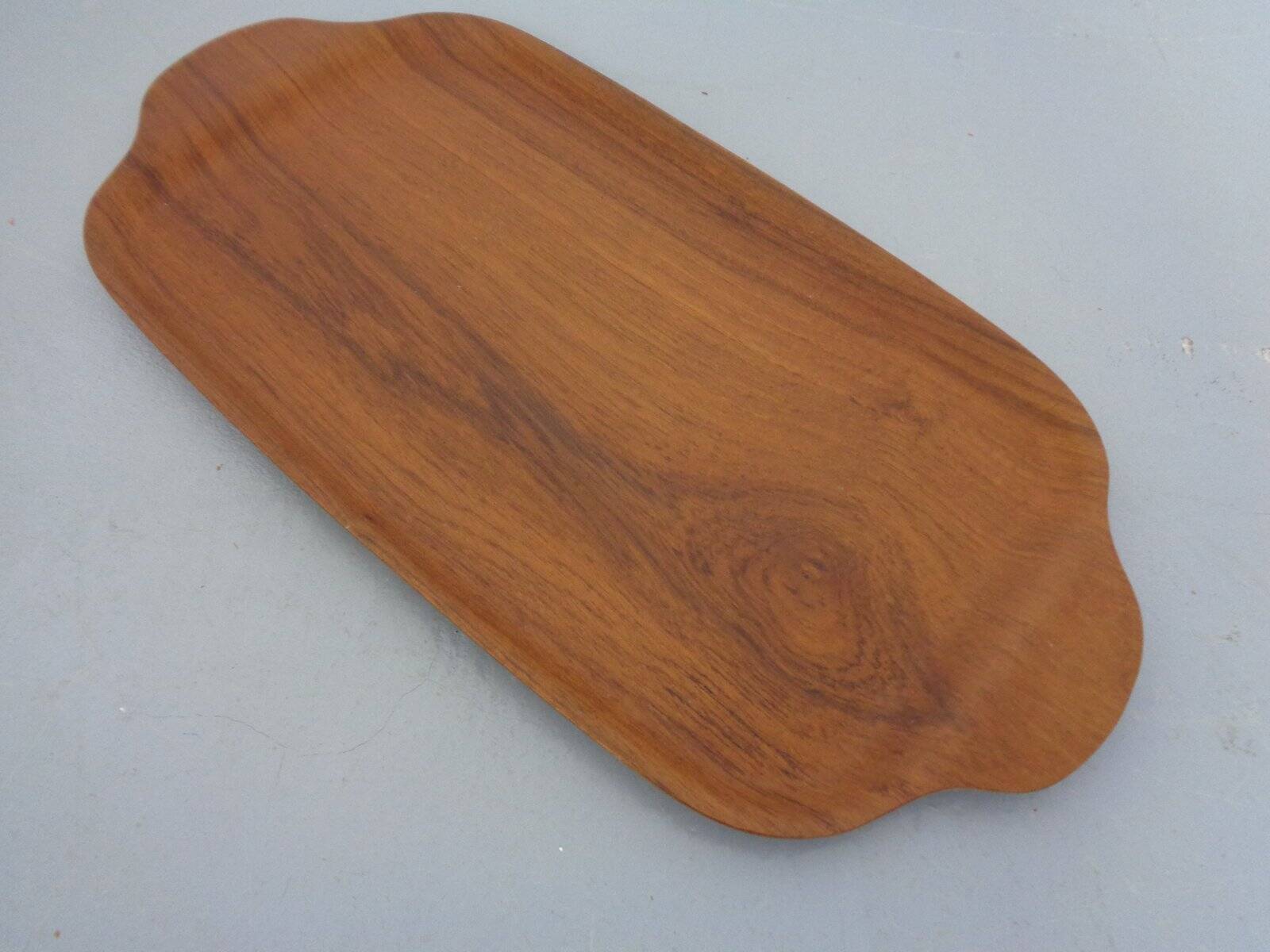 Swedish teak tray with tea cups by Jie Gantofta, 1960s, set of 7.