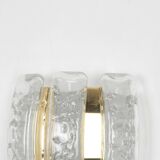 Pair of wall sconces in brass or ice glass by Doria, Germany, 1960s.