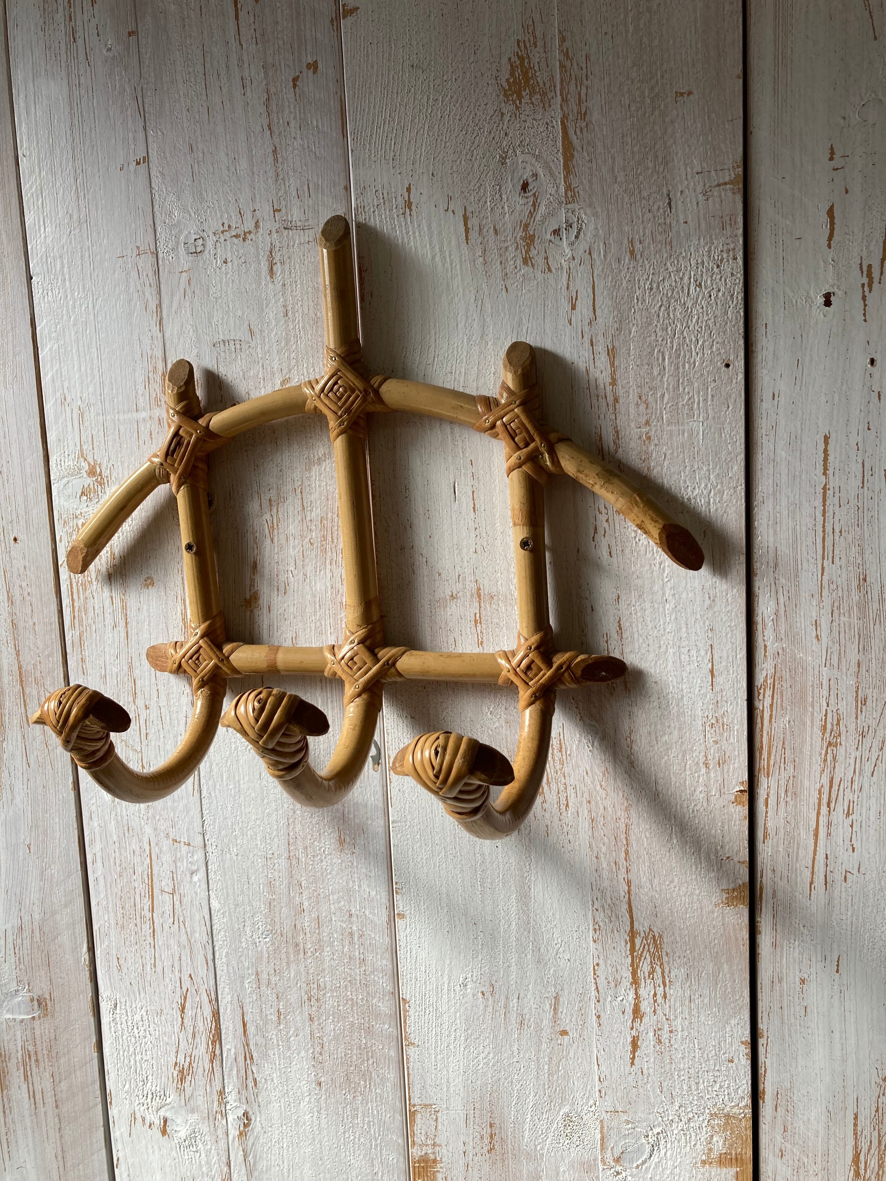 Small vintage rattan hook