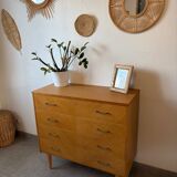 Vintage oak chest of drawers from the 1960s.