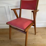 Vintage armchair from the 50s/60s – wood & red faux leather – Scandinavian style