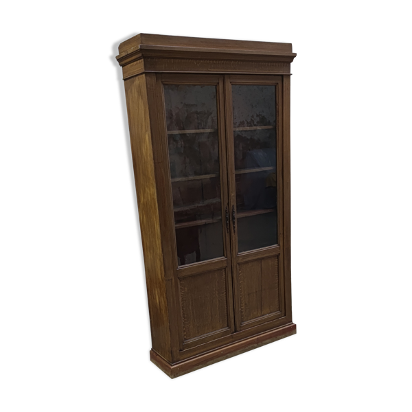 Bibliothèque en peinture trompe l'oeil façon chêne époque 1870