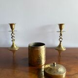 Old round box in chiseled brass