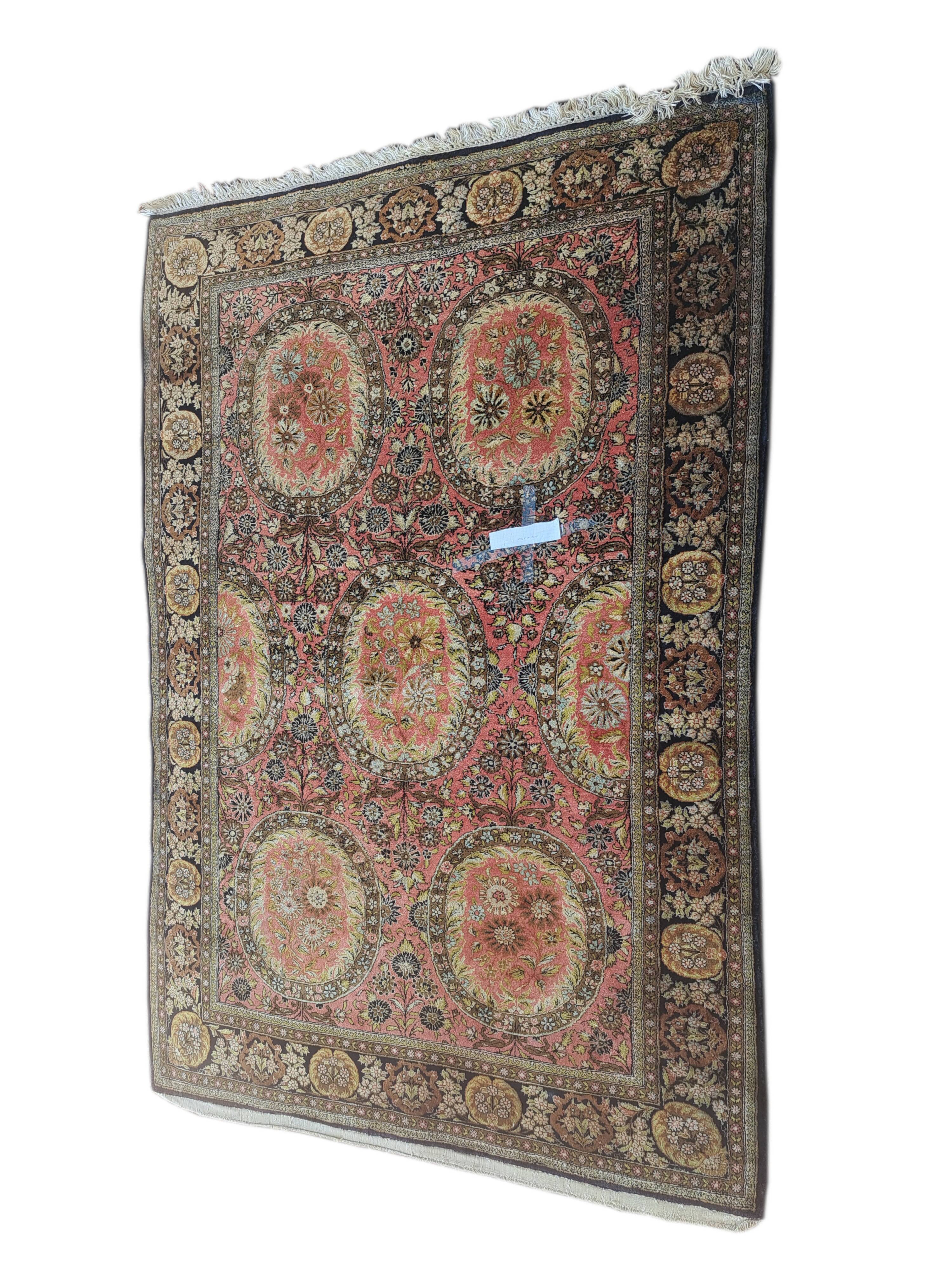 Qom / Ghoum carpet, coral, brown and beige, 100x170cm, Iran