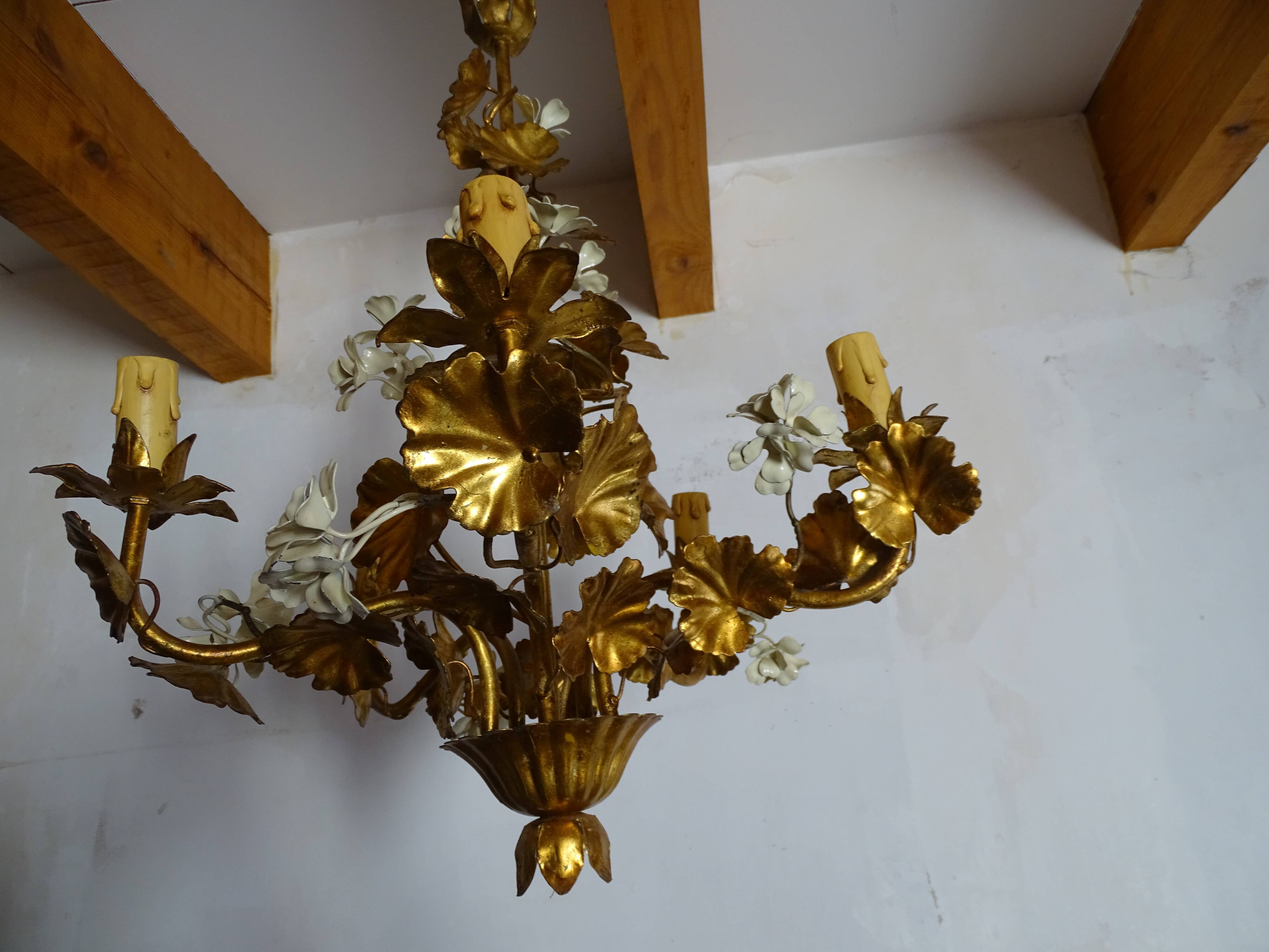 chandelier Hans Kogl gilded and enamelled leaves 1960