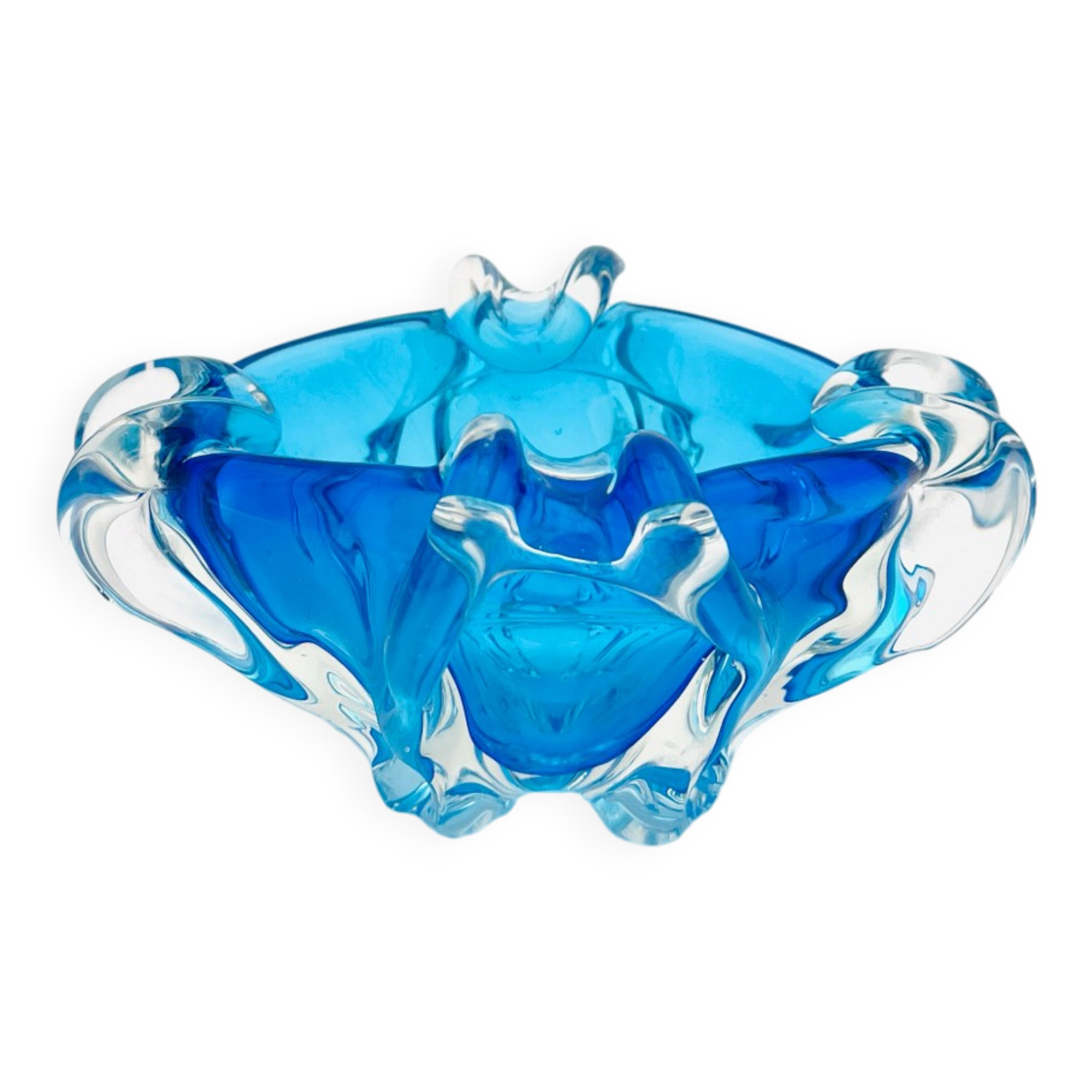 Bohémia Crystal Ashtray Josef Hospodka Blue Vintage 1960