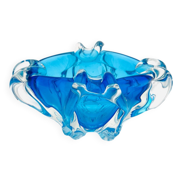 Bohémia Crystal Ashtray Josef Hospodka Blue Vintage 1960
