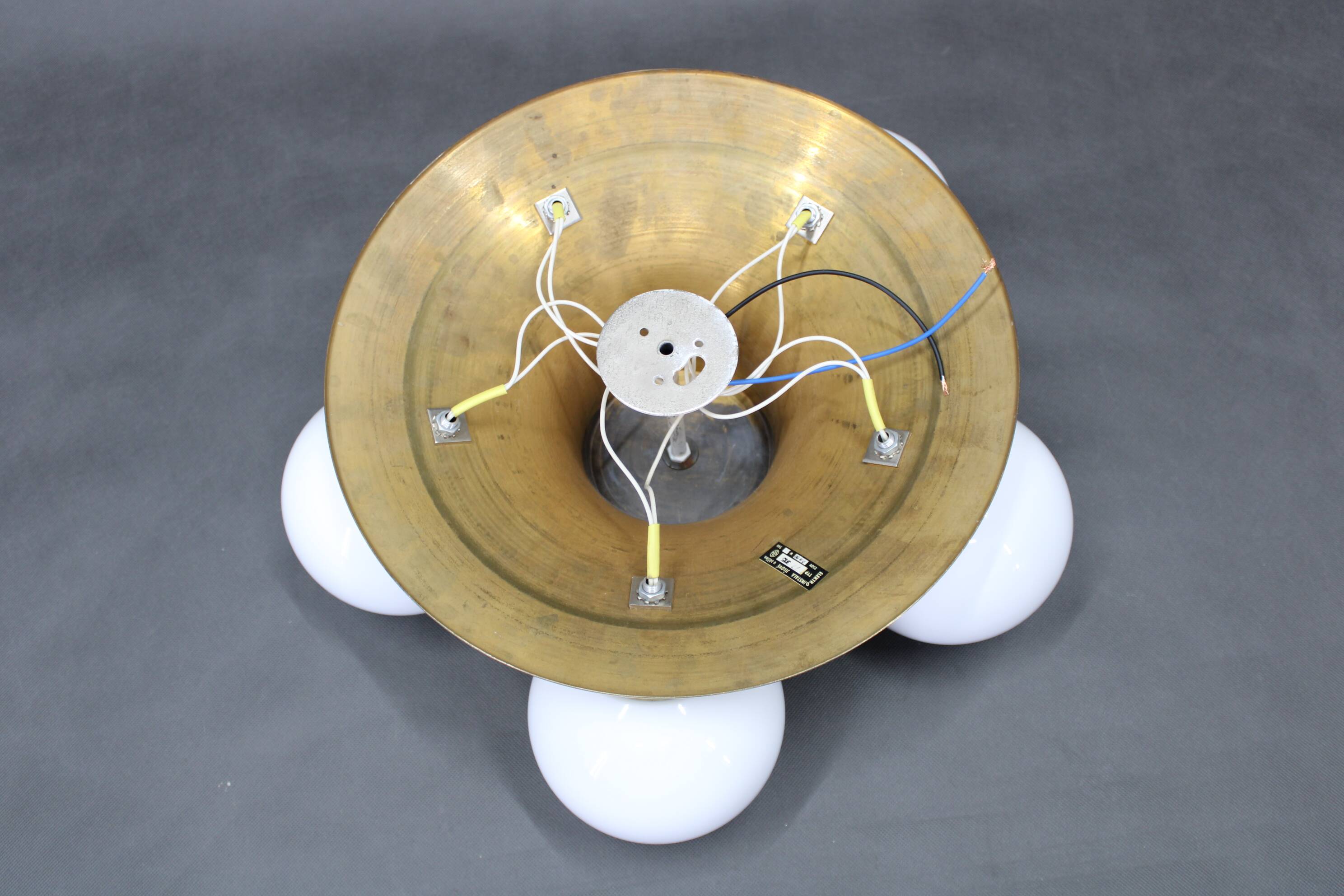 Pair of mid-century brass flush mount lights, 1970s