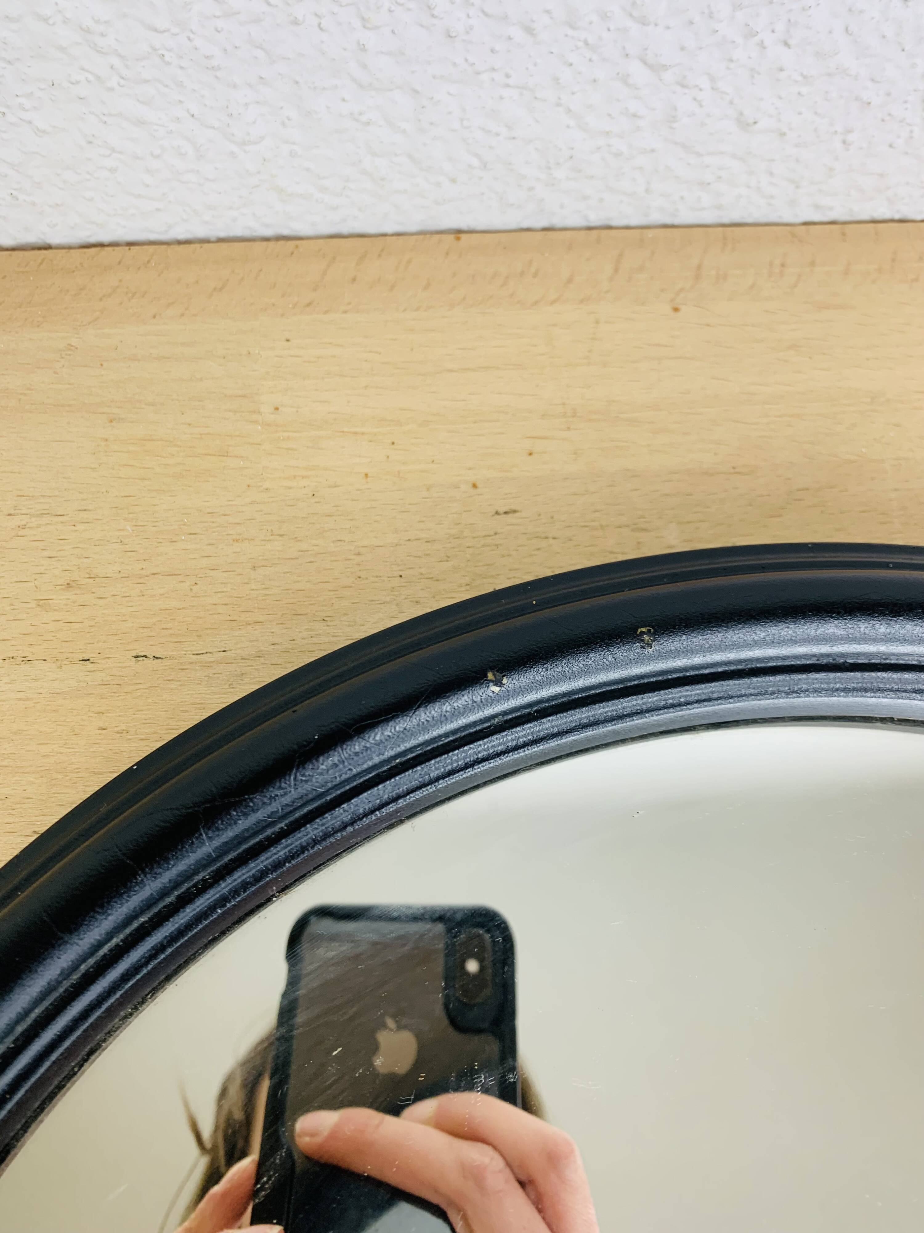 Pair of round mirrors with black rim 40 cm, vintage