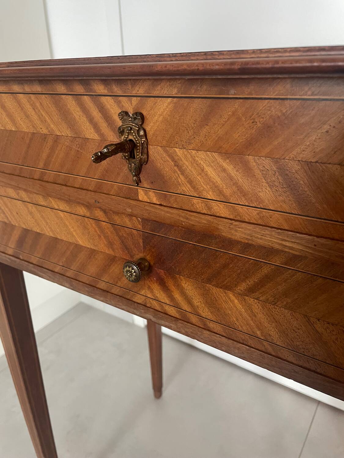 Directoire marquetry console in mahogany