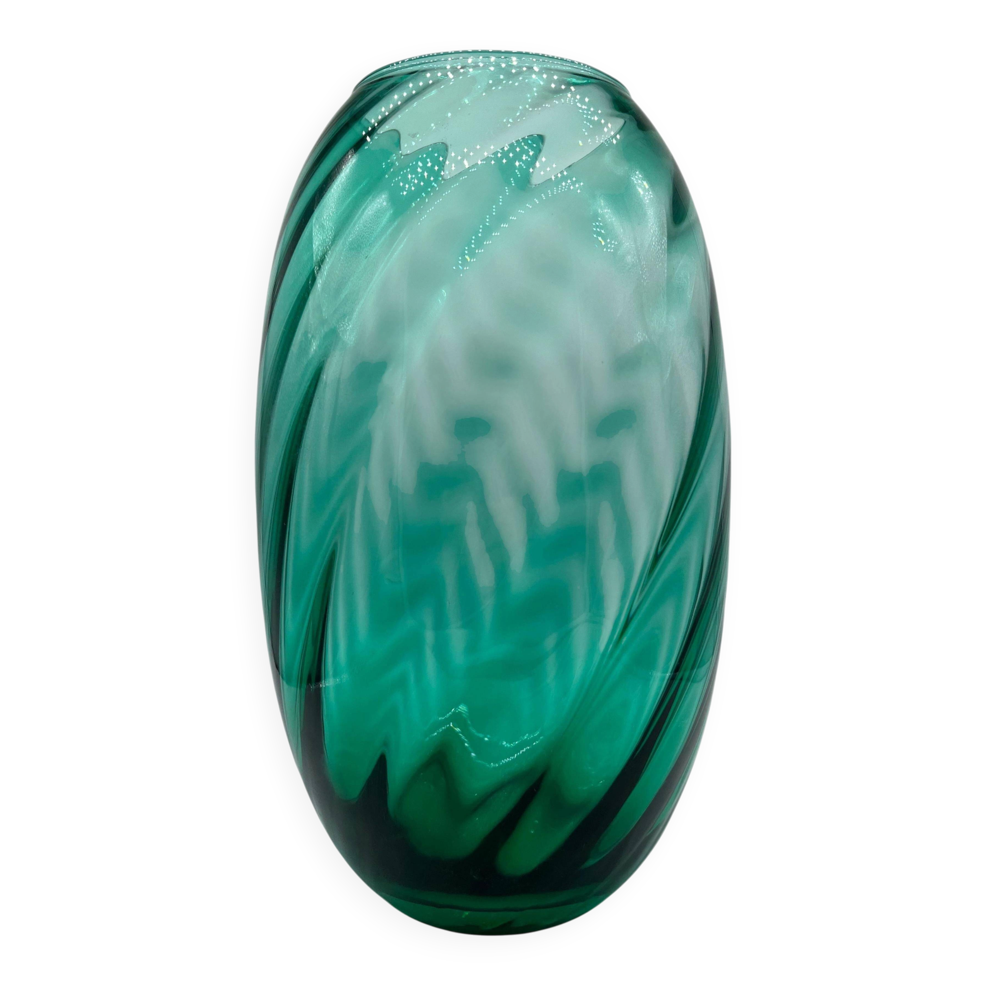 Large Green Murano vase by IVM Mazzega, art spiral glass