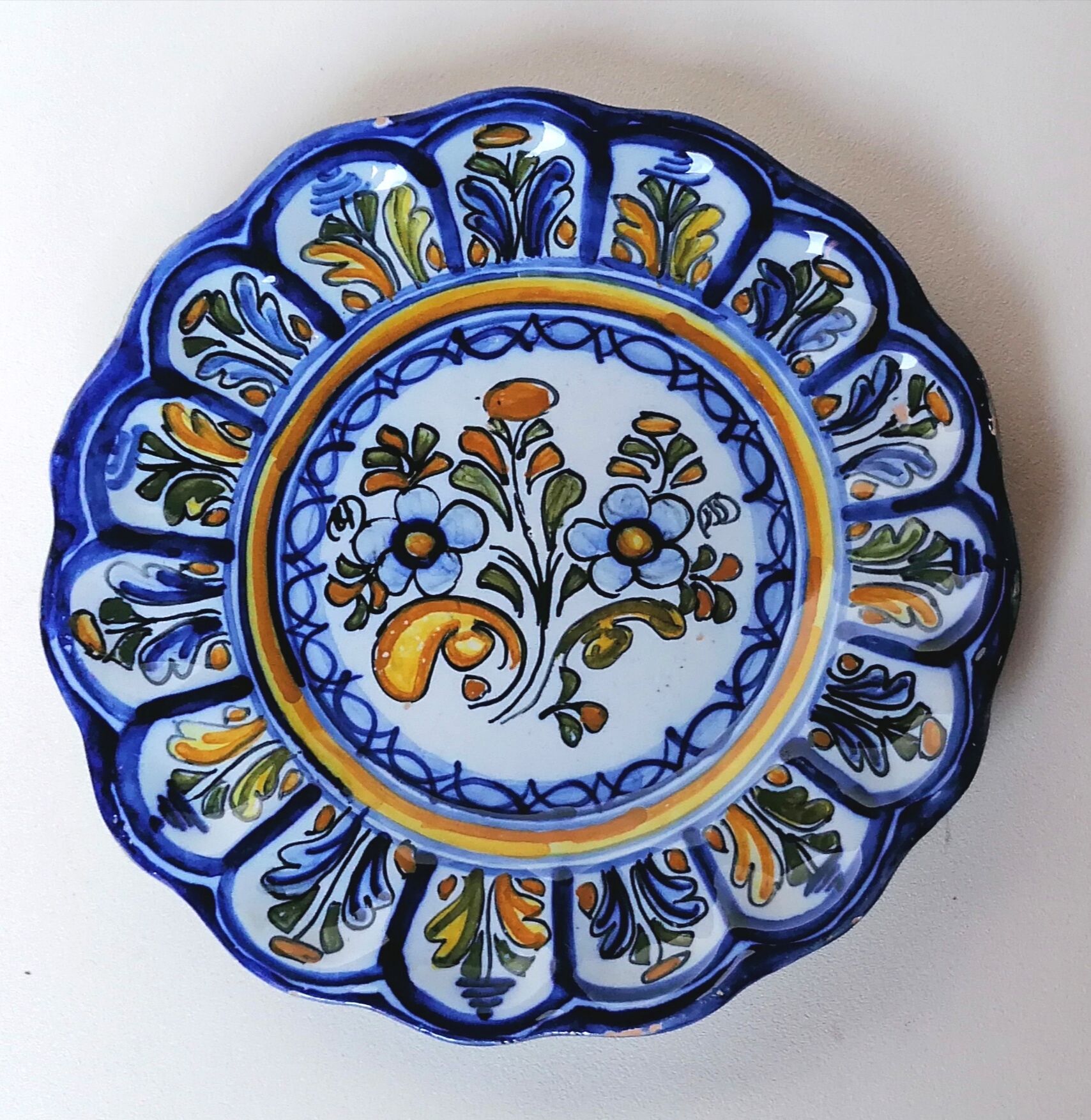 Spanish glazed stoneware talavera plate