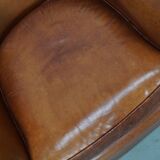 Fauteuil club vintage hollandais en cuir cognac