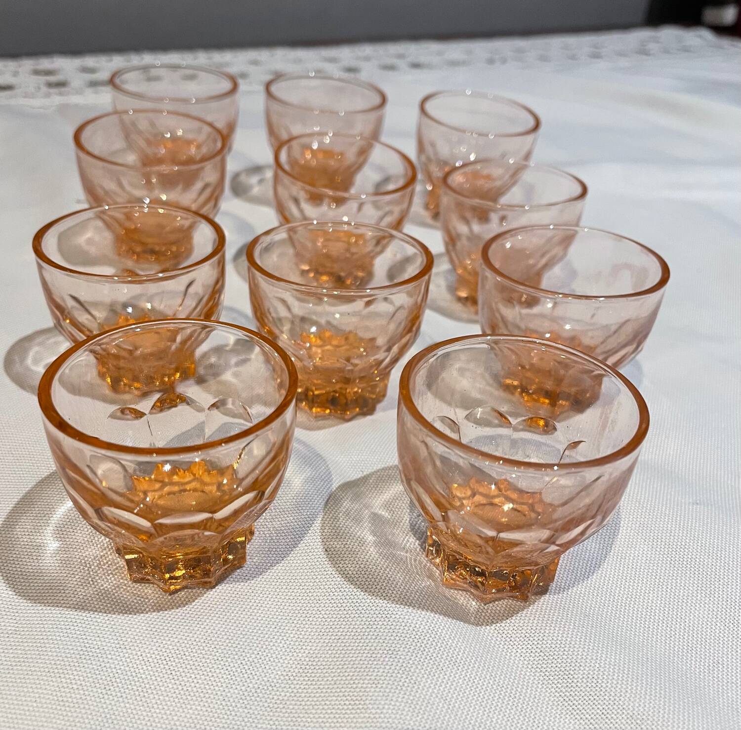 Set of 11 vintage Rosaline digestif glasses