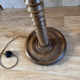 Turned wooden floor lamp