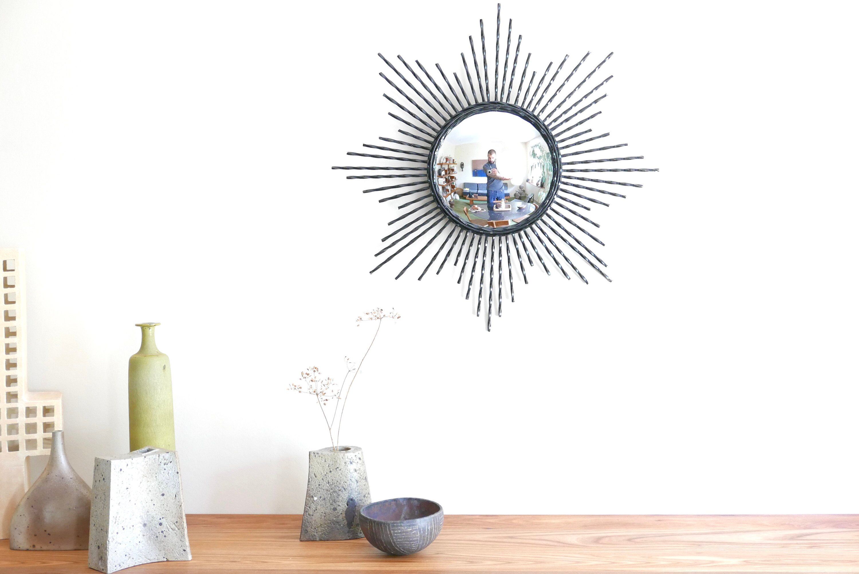 Mirror sun domed black metal, witch eye, 50 years - 62,5x62,5cm