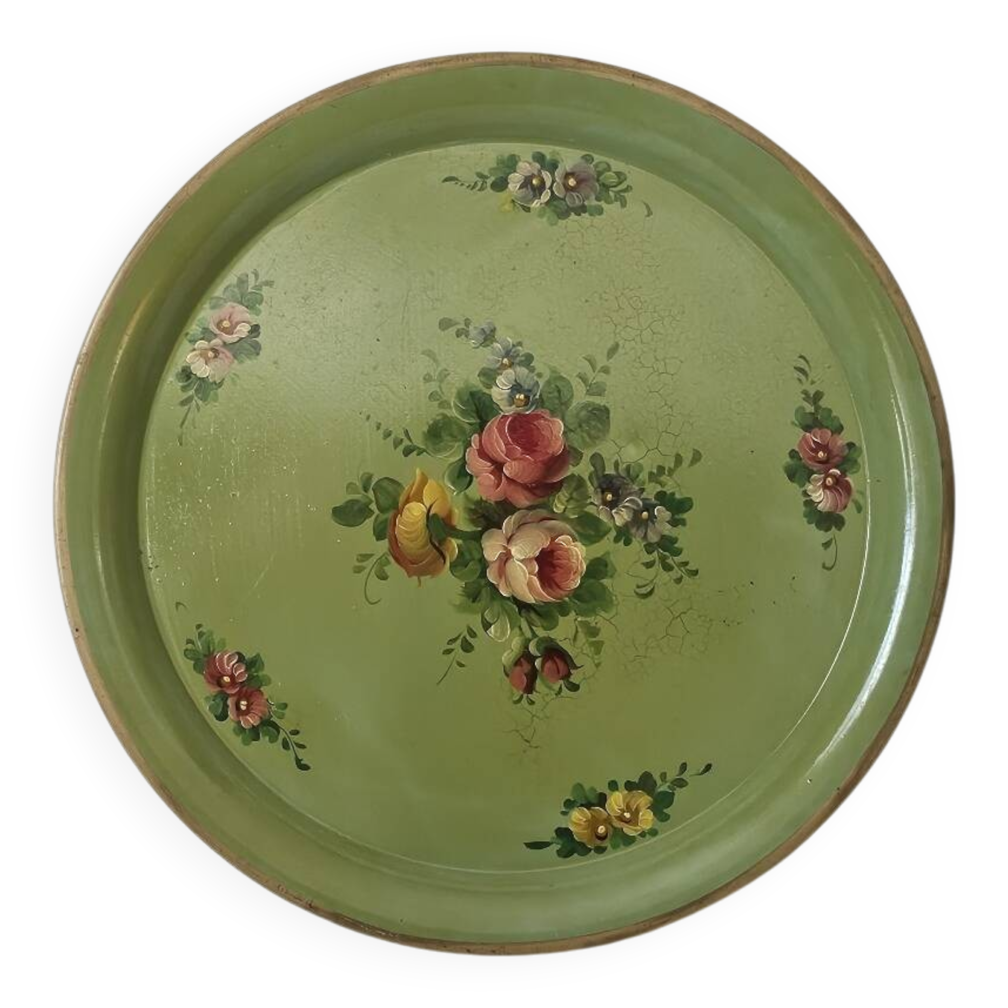 Round painted tin plateau Napoleon III