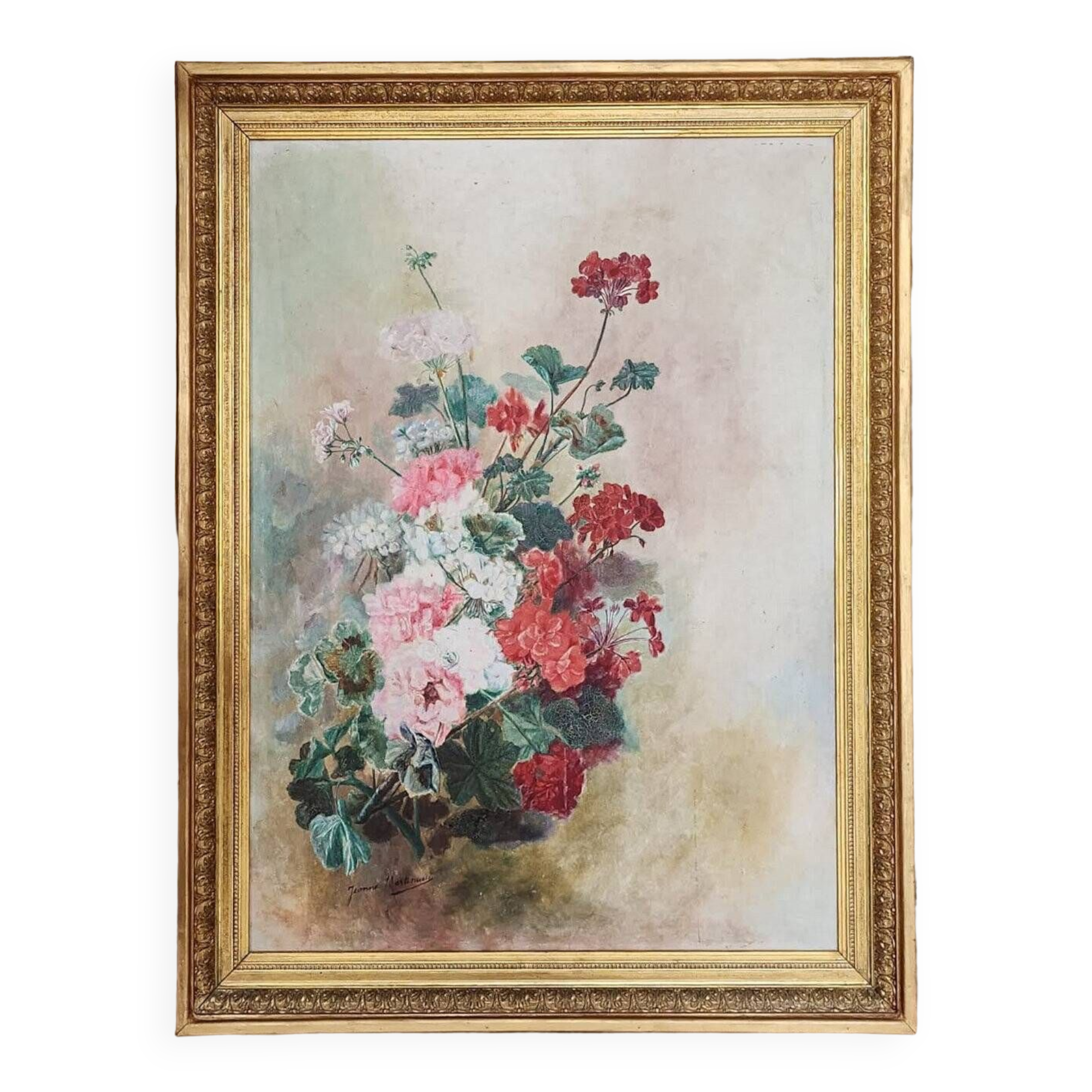 Peinture à l'huile composition floral XIXe