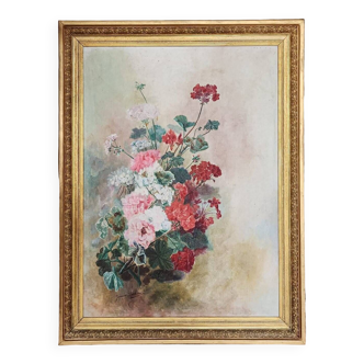 Peinture à l'huile composition floral XIXe