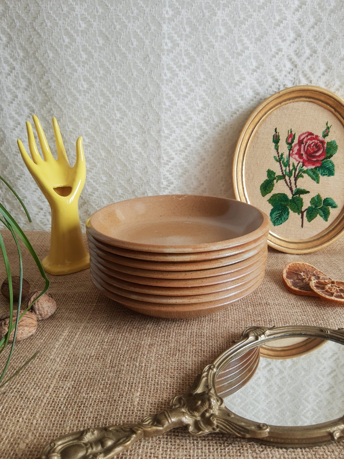 Ensemble de 8 assiettes creuses grès de brenne France vintage