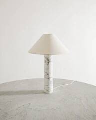 Swedish Mid Century White Marble Cylindrical Table Lamp by Bergboms, 1960s