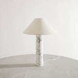 Swedish Mid Century White Marble Cylindrical Table Lamp by Bergboms, 1960s