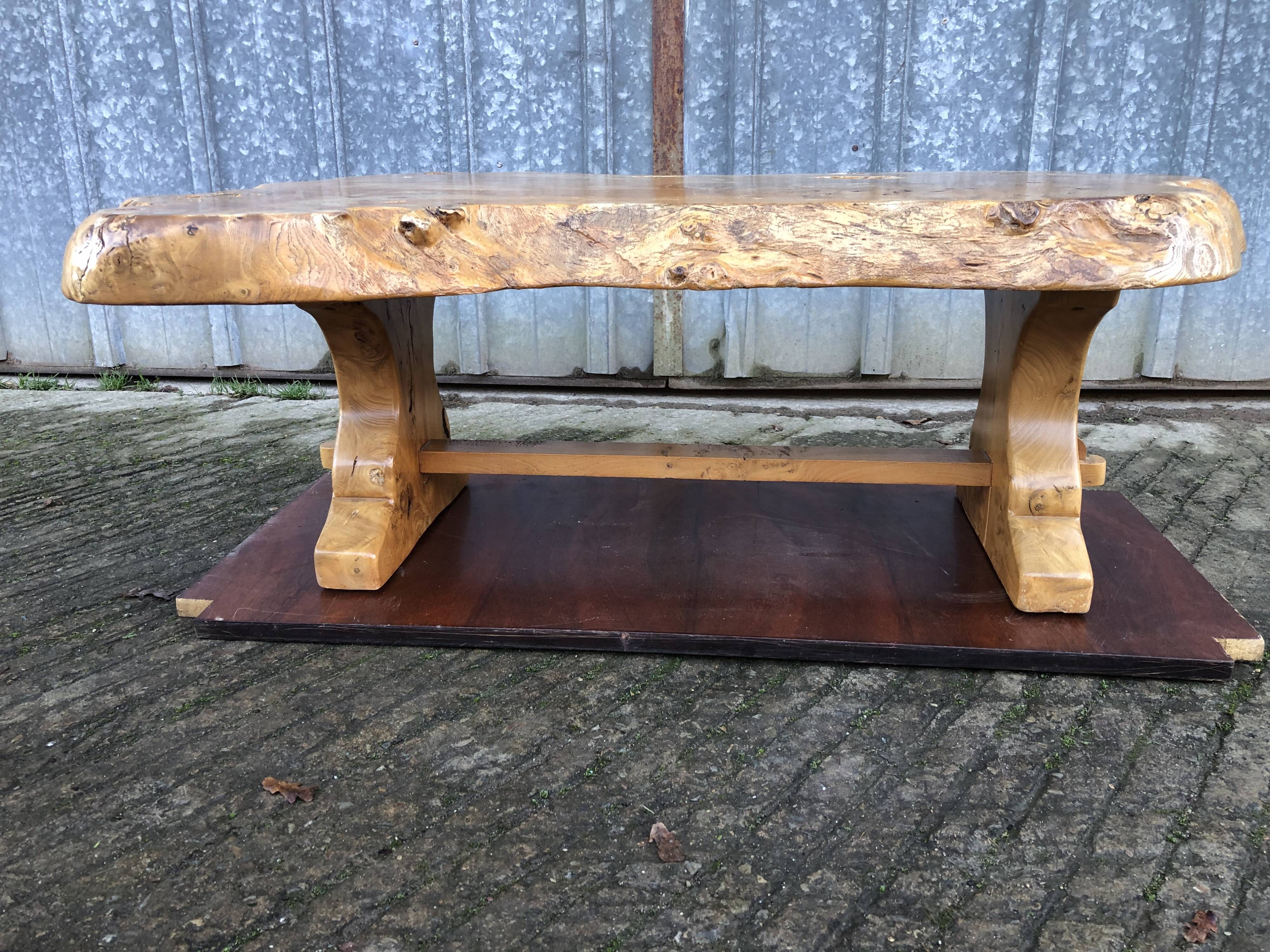 Handcrafted Brutalist coffee table in solid elm