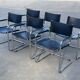 Set of 6 bauhaus cantilever chairs black leather and chrome design