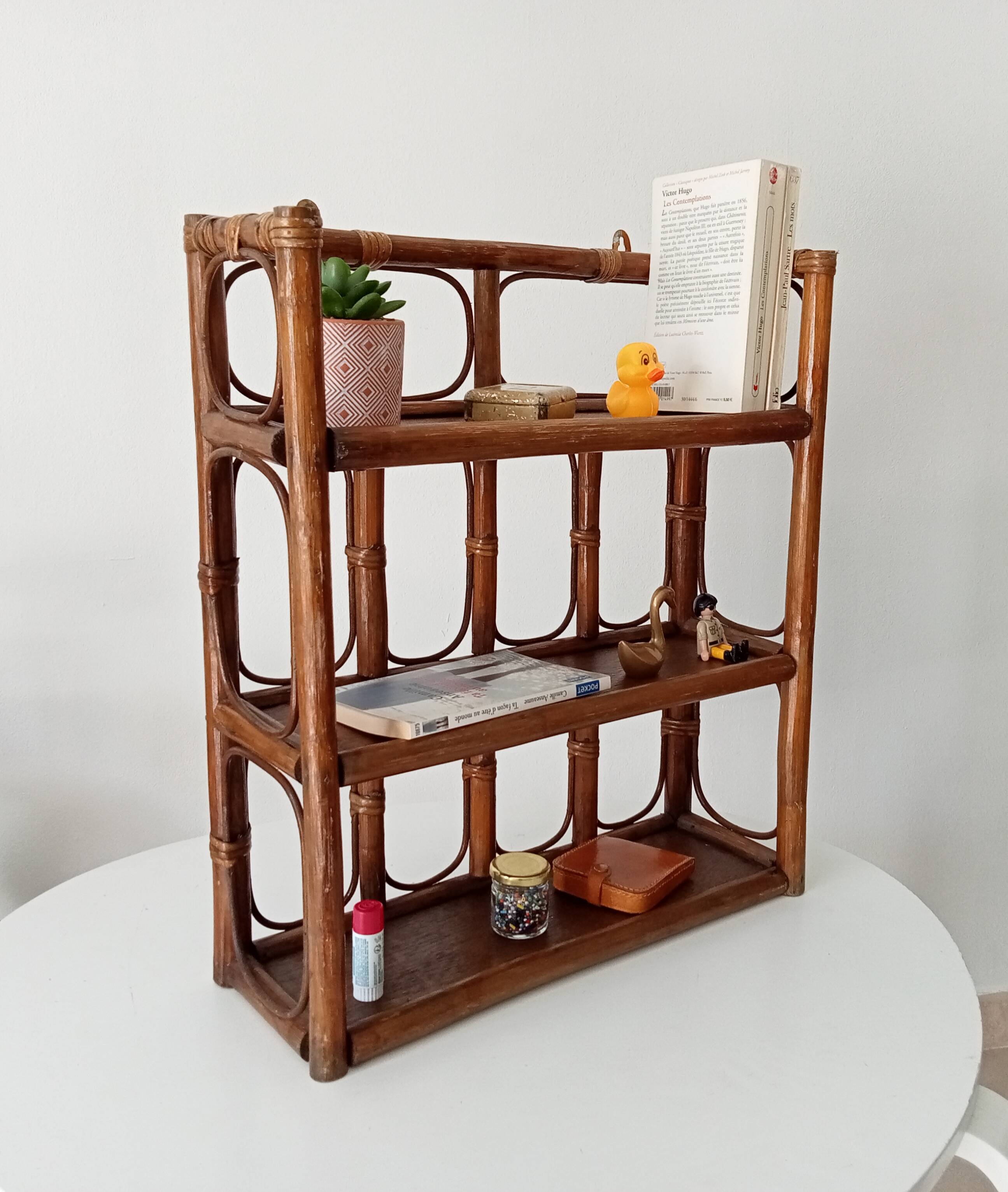 Vintage bamboo and rattan wall shelf