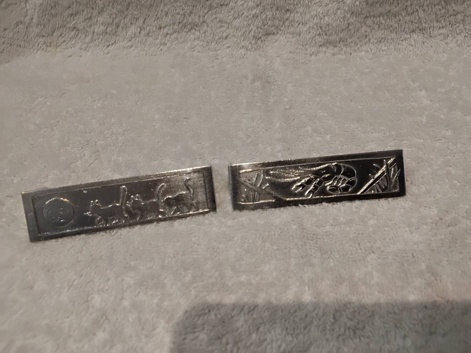 10 silver-plated metal knife and card holders, art deco style, Rabier