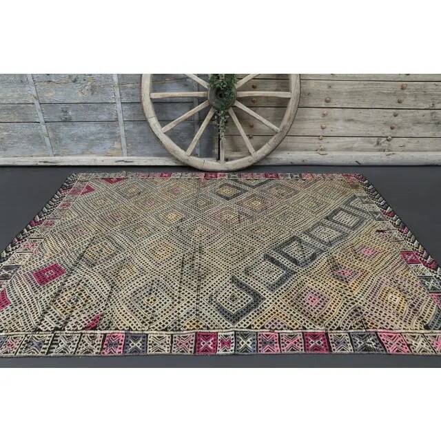 1970s Vintage Turkish Oushak Handmade Wool Cotton Gray Area Rug 158x236