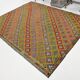 7x9 Yellow Green Handmade Wool Scandinavian Kilim Rug