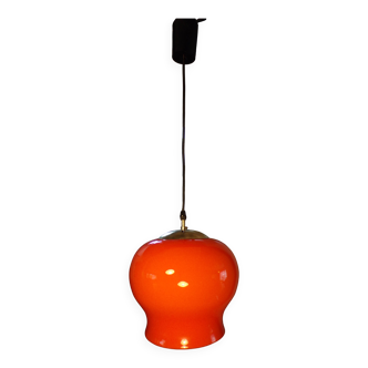 1970 orange opaline and brass pendant light