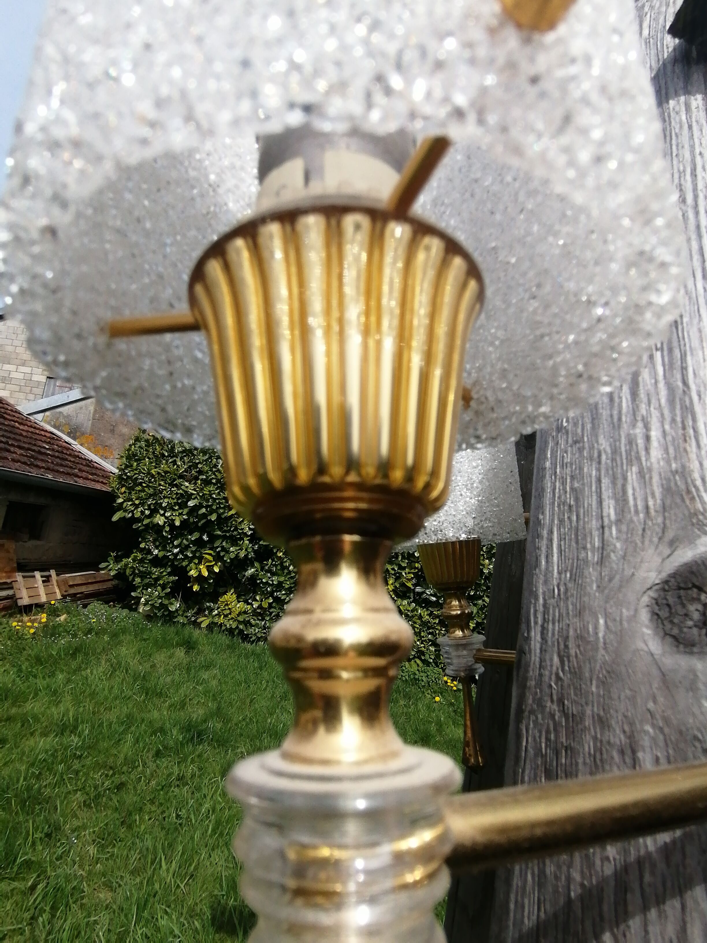 Chandelier perspex granite 1960 suspension doree