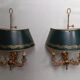 Pair of bronze and sheet metal hot water bottle wall lights