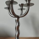 Vintage brutalist chandelier with 4 lights in brushed metal.