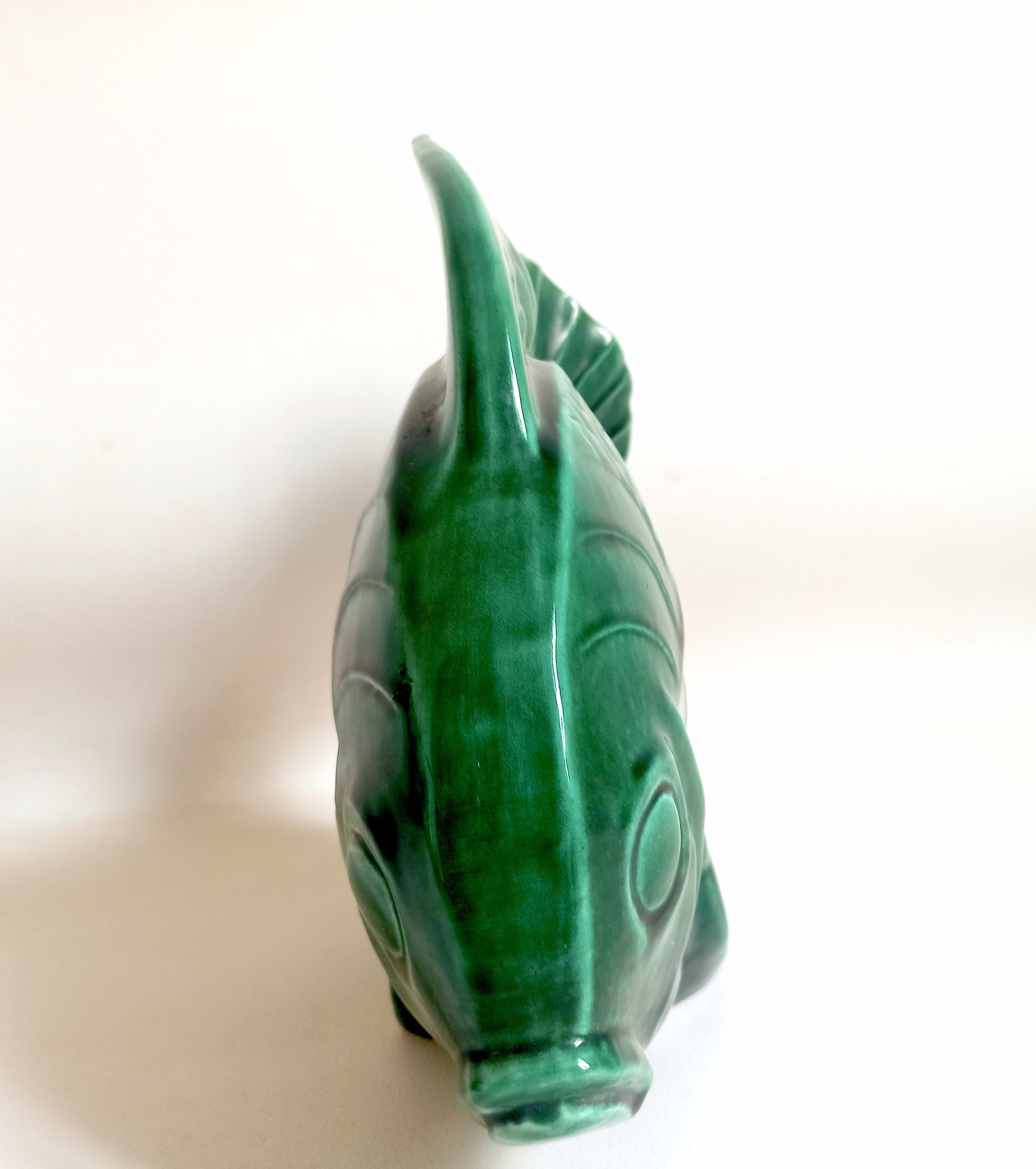 Green ceramic fish lejan art deco width 40 cm